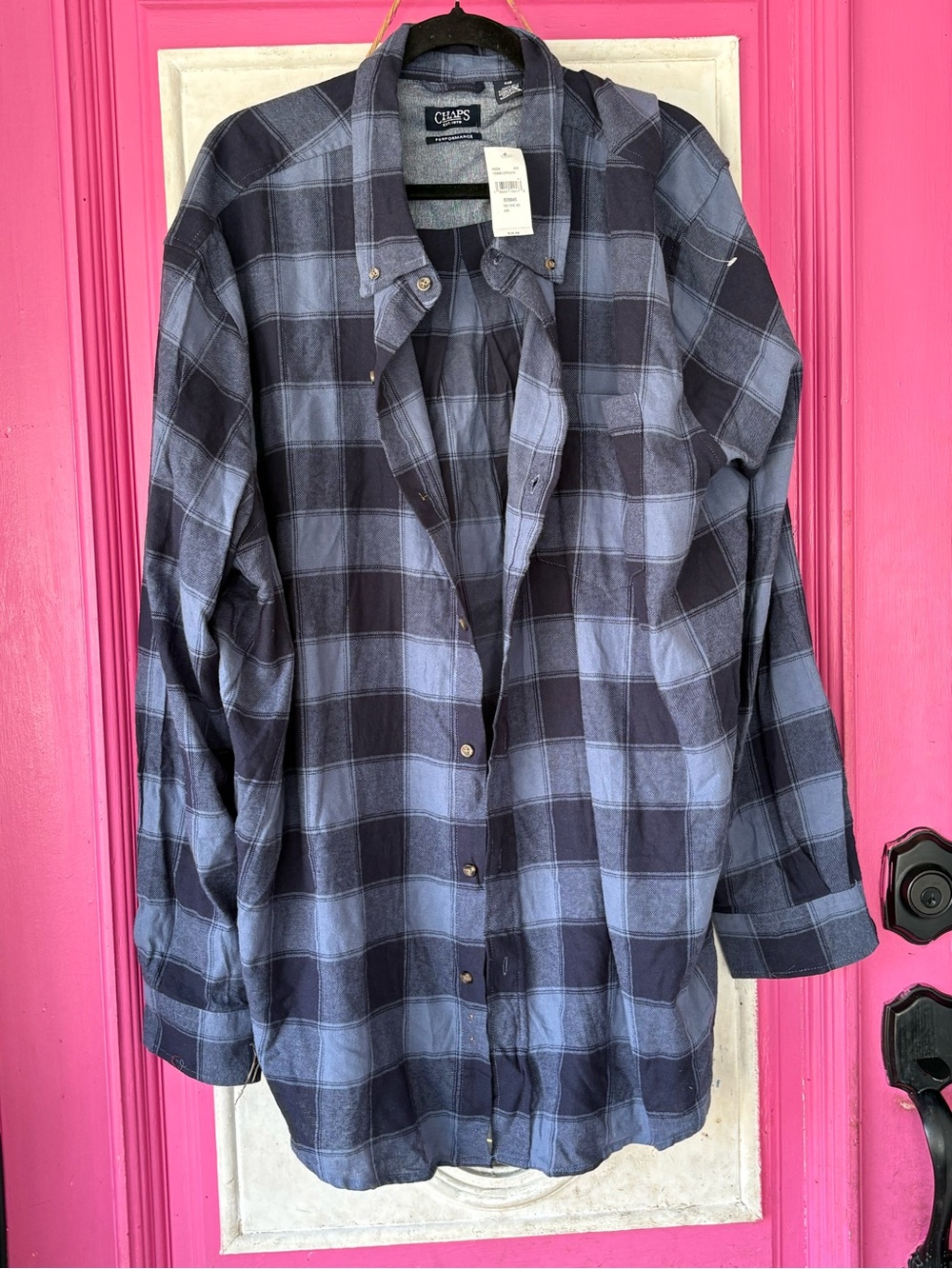 Chaps Men's Navy and Light Blue Plaid Button-Down Shirt